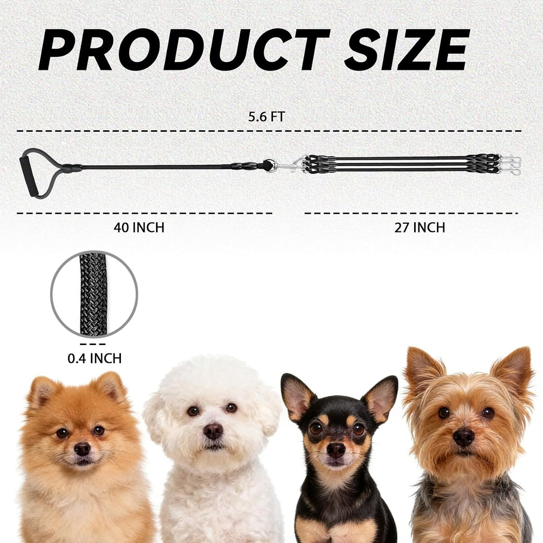 3‑Way No‑Tangle Dog Leash, 360° Swivel Heavy Duty for 2‑3 Pets