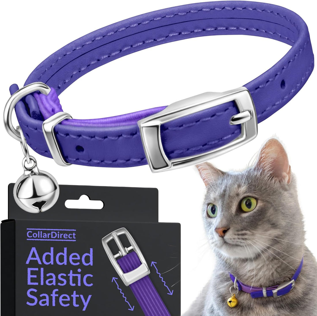 Soft Leather Cat Collar with Safety Elastic Strap