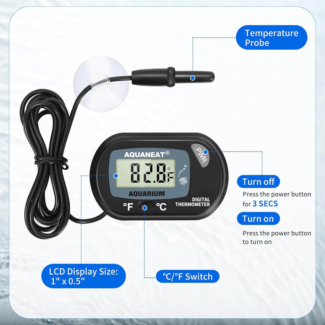 AQUANEAT 2 Pack Aquarium Thermometer, Fish Tank Thermometer
