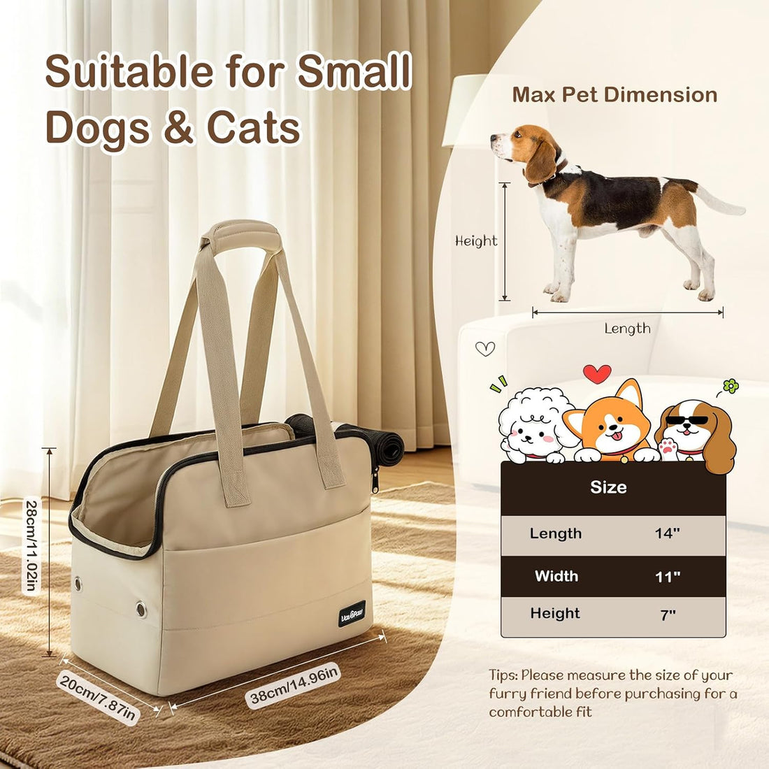 VavoPaw Dog Purse Carrier for Small Dogs,Puppy Travel Tote Bag Up