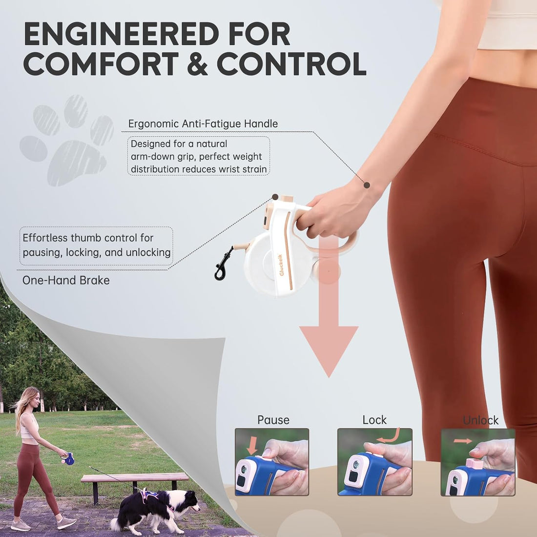 16 ft Retractable Dog Leash with LED, for Dogs Up to 44 lbs