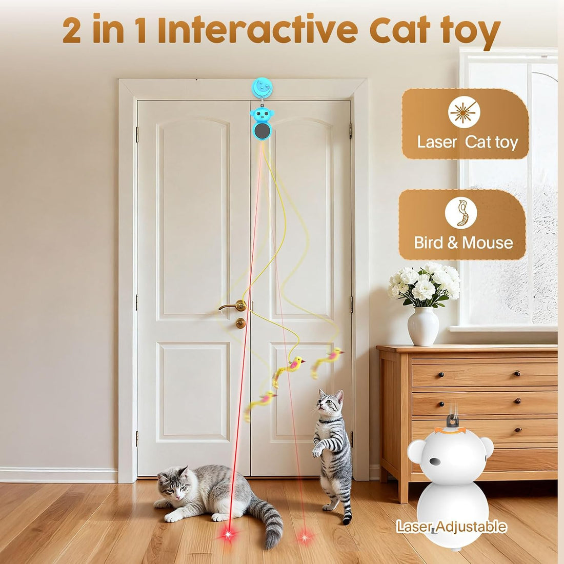 2-in-1 Interactive Laser Pointer Cat Toy & Flying Bird Wand