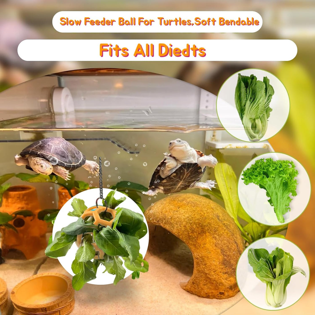 3 Pcs Turtle Tank Accessories, Tortoise Brush with Suction Cup