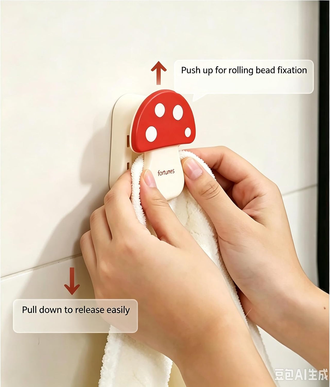 2Pcs Towel Hook Mushroom Shaped Hanger with Rolling Ball Towel Holder