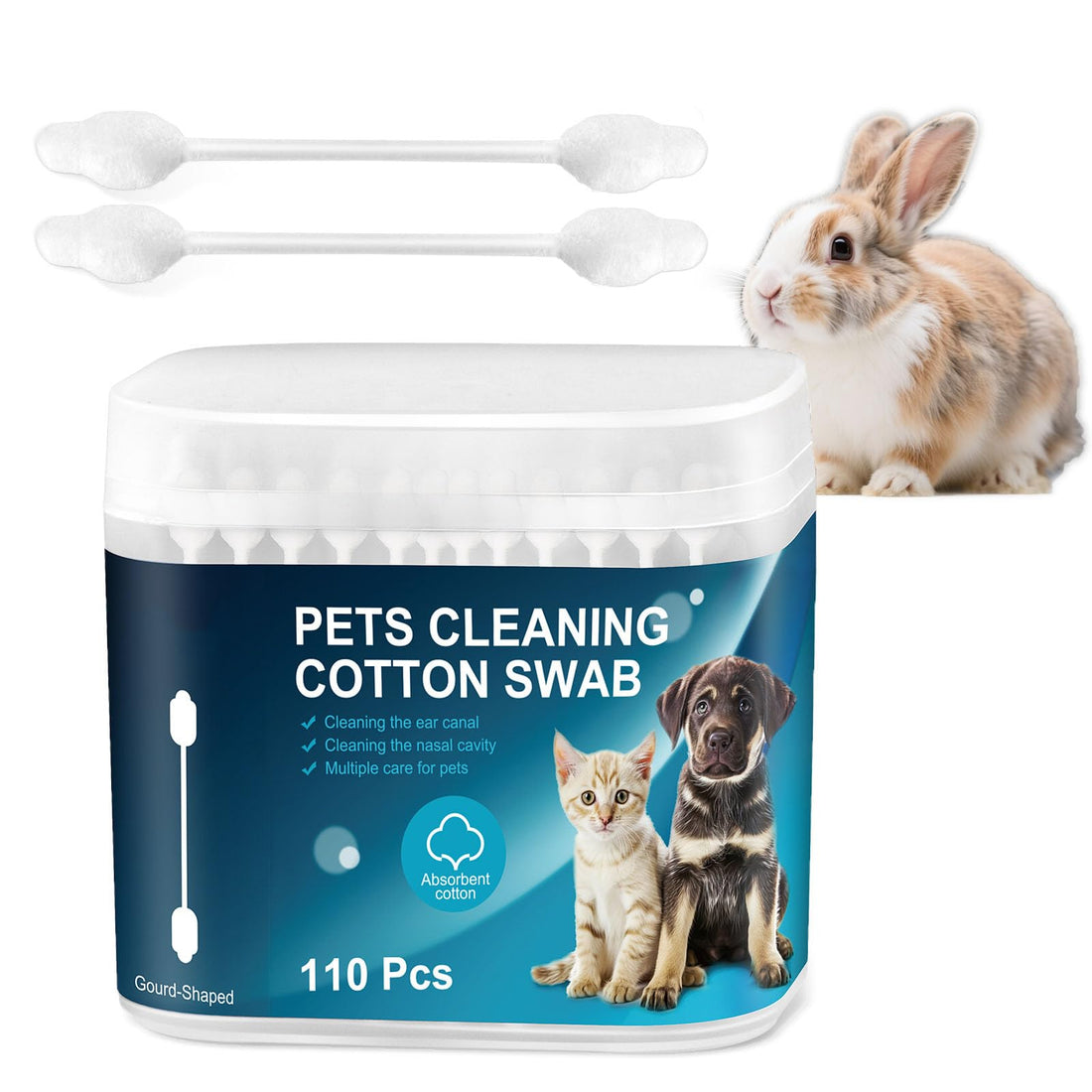 110 Pcs Pet Dry Cotton Swabs Clean Ear Double-Headed Gourd-Shaped