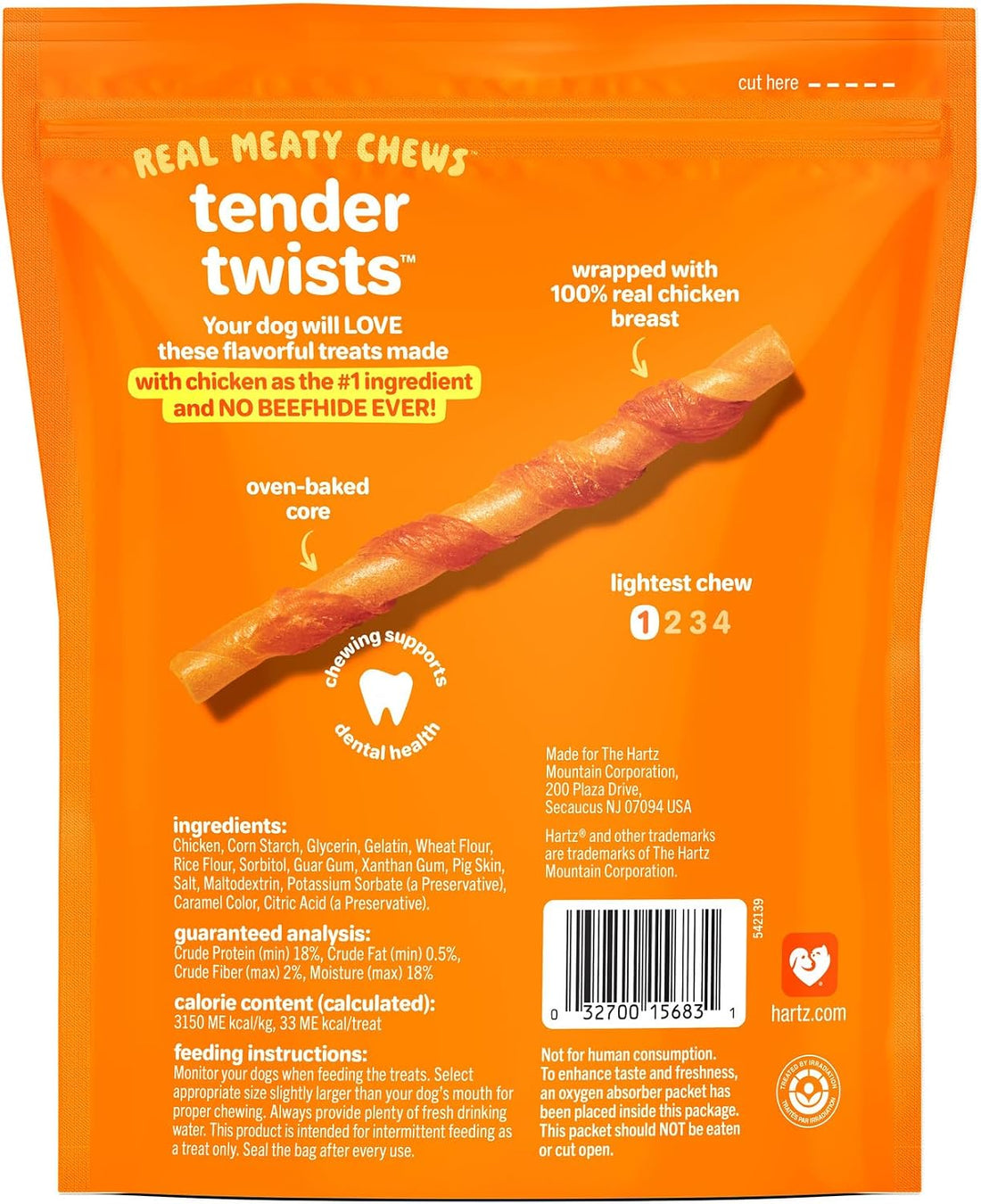 Hartz Oinkies Tender Twists Rawhide‑Free Dog Chews with Real Chicken