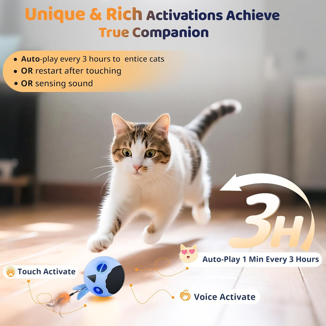 Cat Toys Ball, Smart Motion Sensor Moving Ball with 4 Sounds& 3 Speed