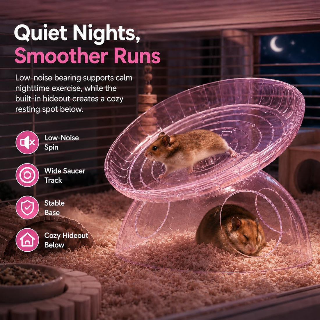 Silent Small Hamster Wheel with Hideout