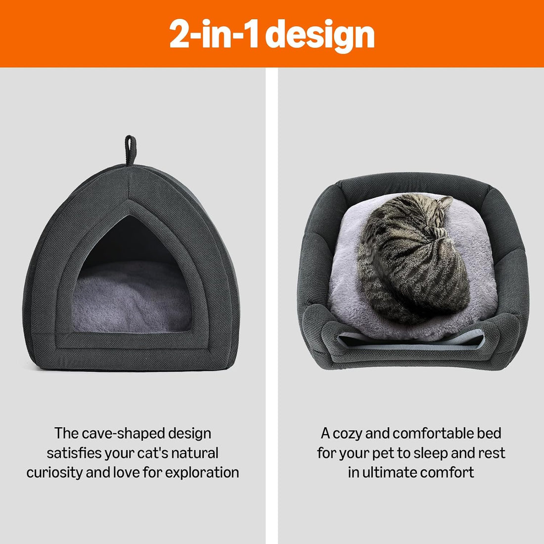 Cat Cave Bed, 2-in-1 Foldable House for Indoor Cats