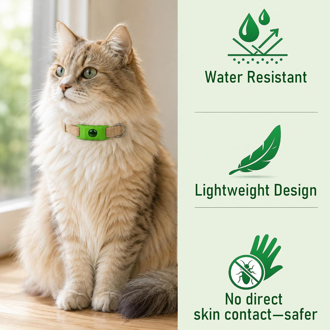 Natural Cat Tag for Flea & Tick Prevention, 1Pcs with 3Refill,Green