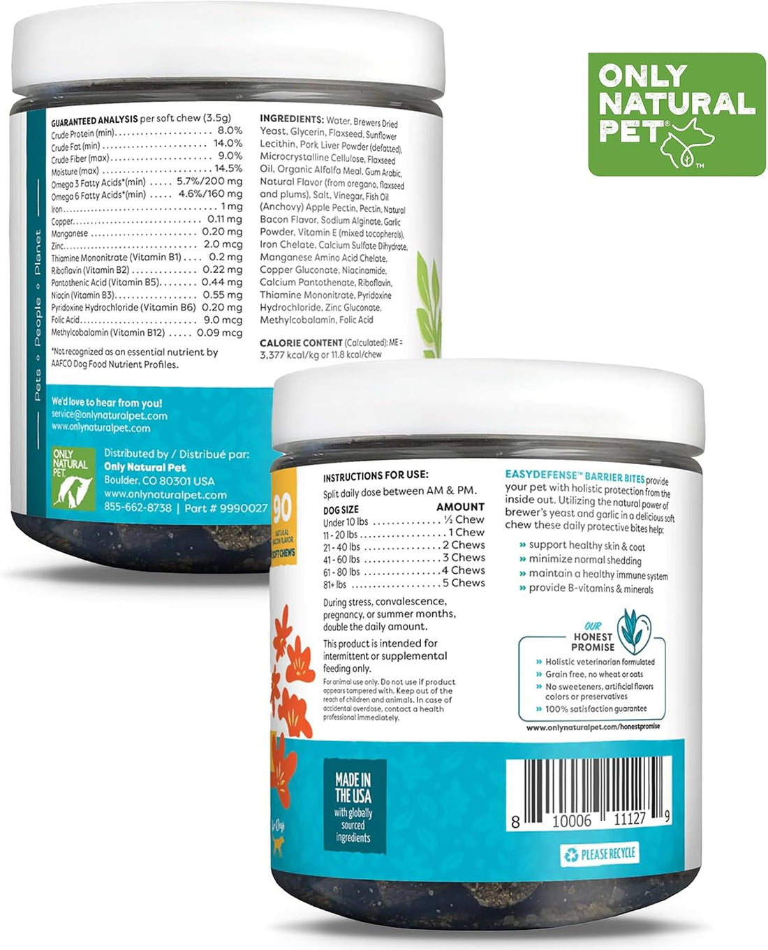 Only Natural Pet EasyDefense Barrier Bites Flea Tick Chews for Dogs