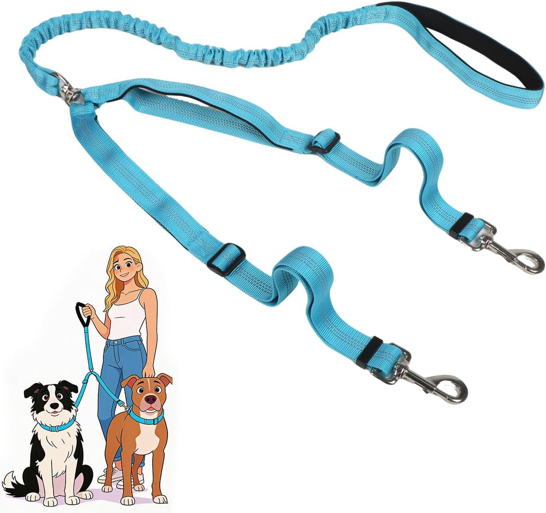 Double Leash for Two Dogs, No Tangle Bungee Dog Leash