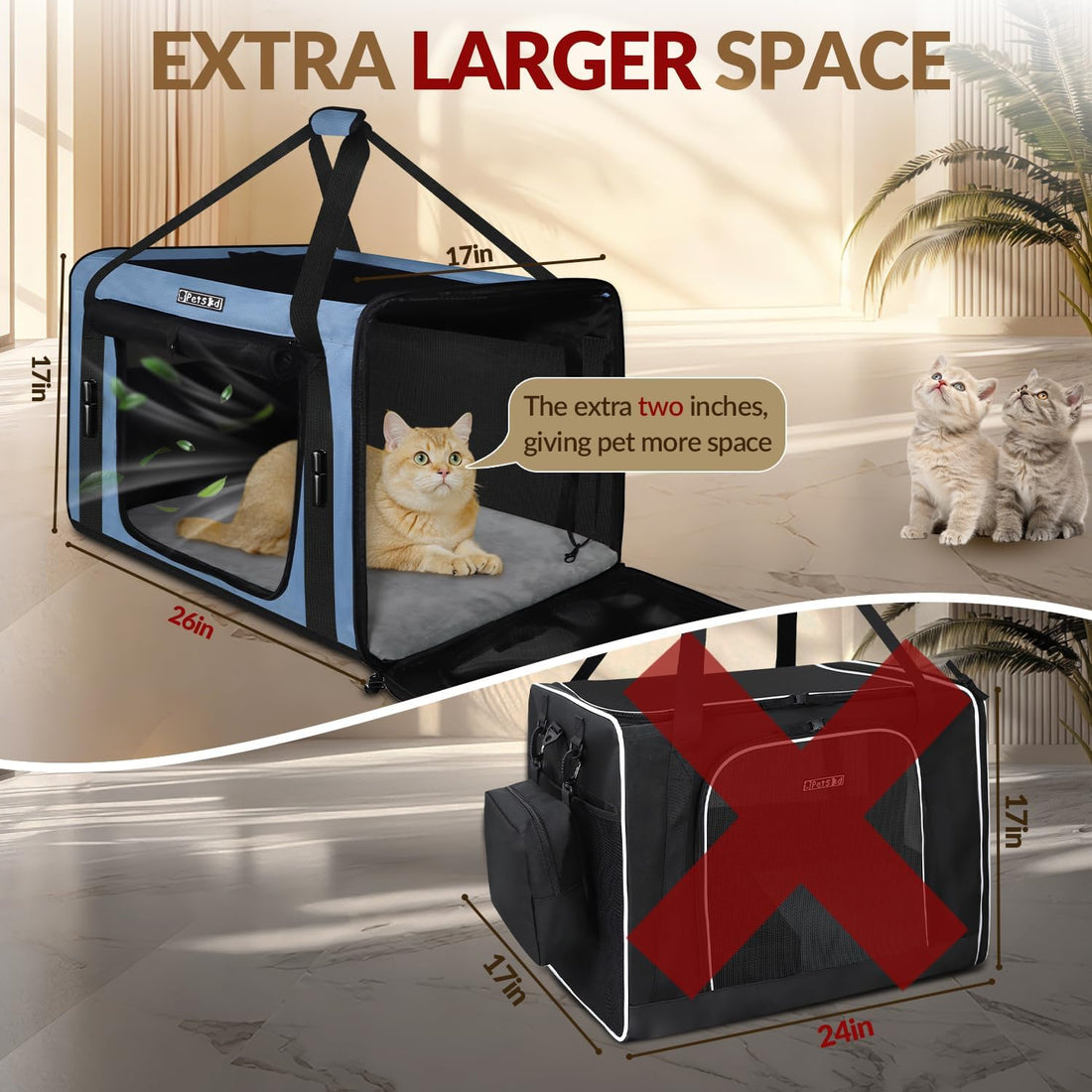 Petskd 26"x17"x17" Extra Large Cat Carrier with Litter Box