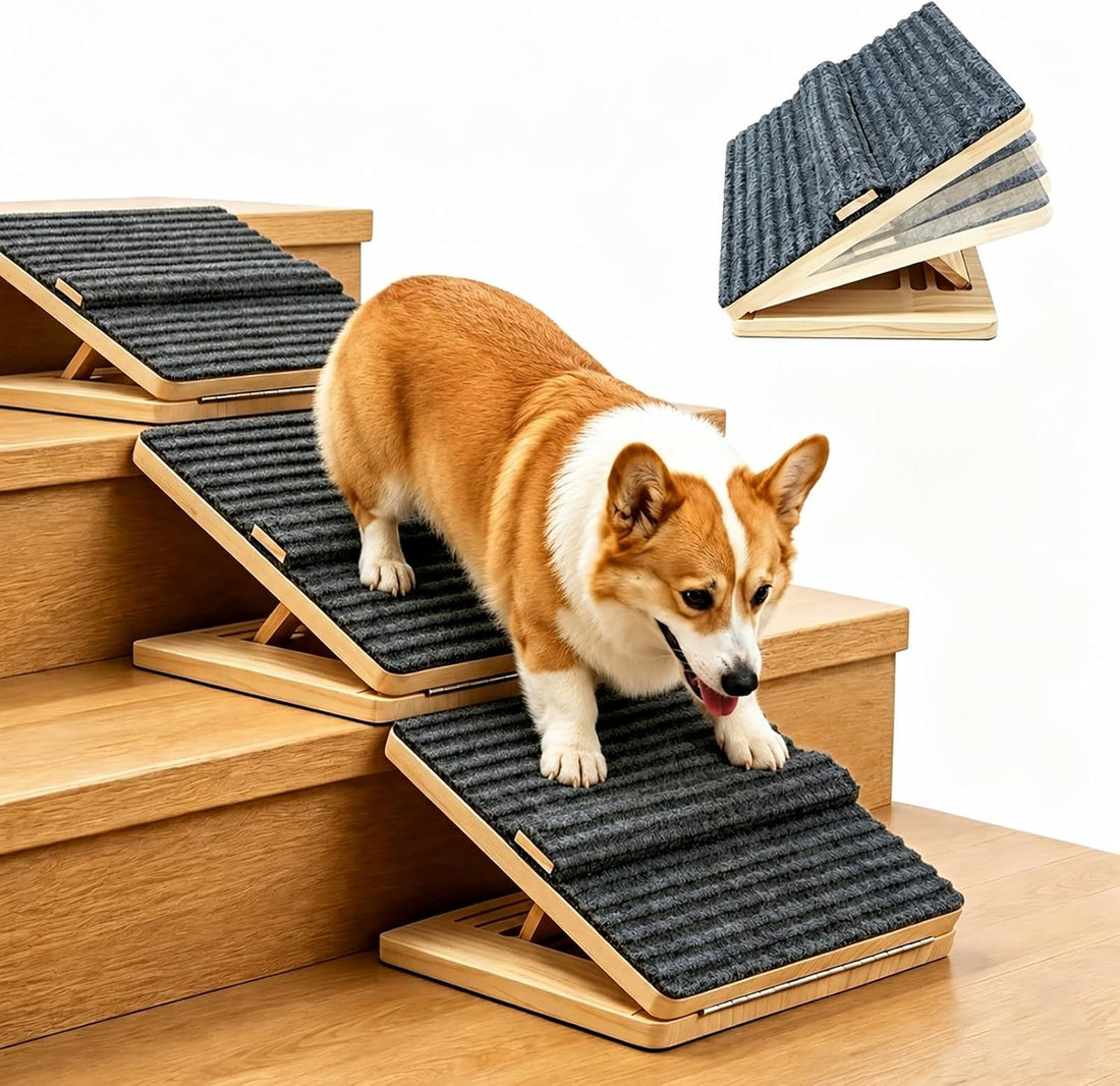 Dog Ramp for Indoor Stairs Porch Steps, 2 Pack Foldable Wooden