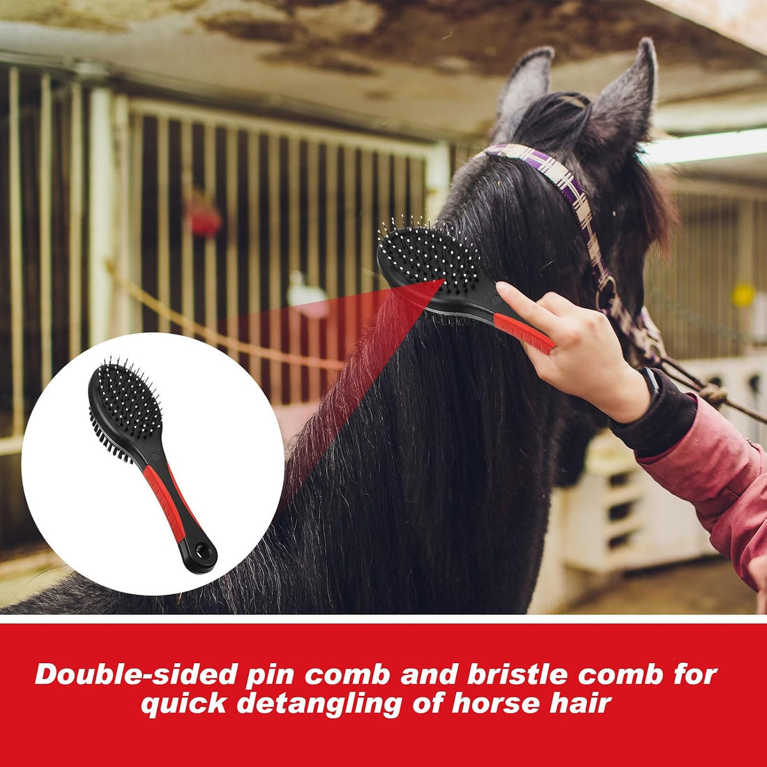 Dansydaisy Fake Horse Tail Bag with Comb, 600D Oxford Cloth, Red Black