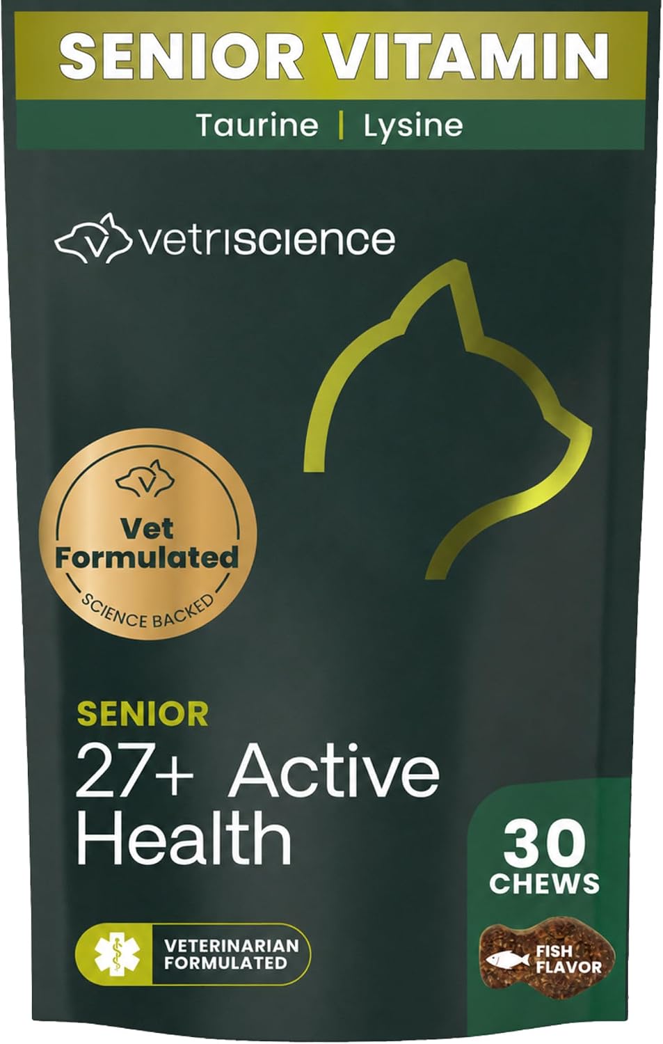 VetriScience Senior 27+ Active Health Chews for Senior Cats, Fish