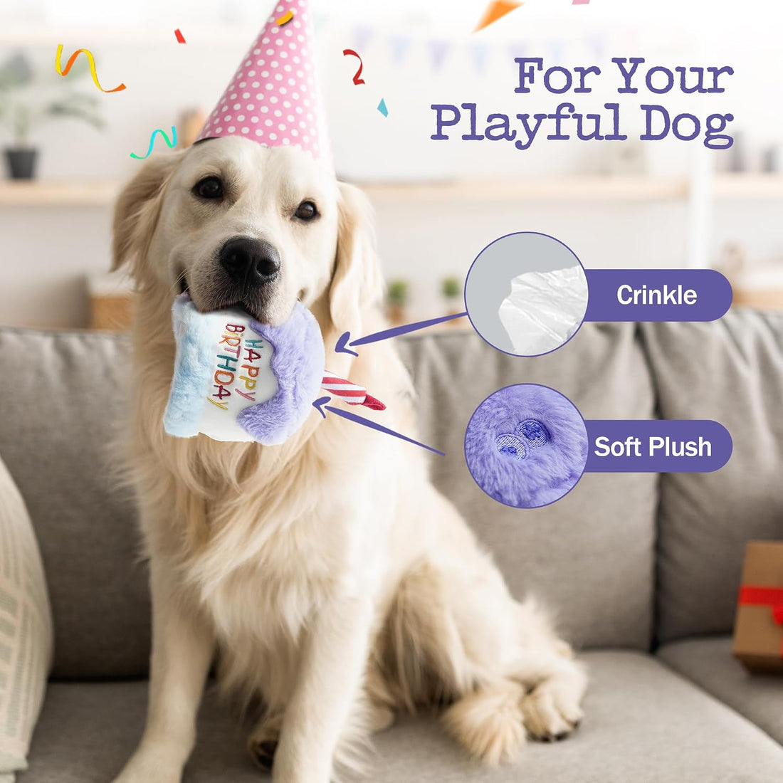 Fuzzwoof Dog Happy Birthday Cake Toy with Crinkle