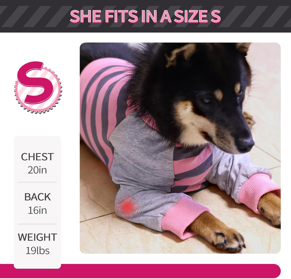 FUAMEY Dog Recovery Sleeve with Elbow Protector, Pink Stripes, L