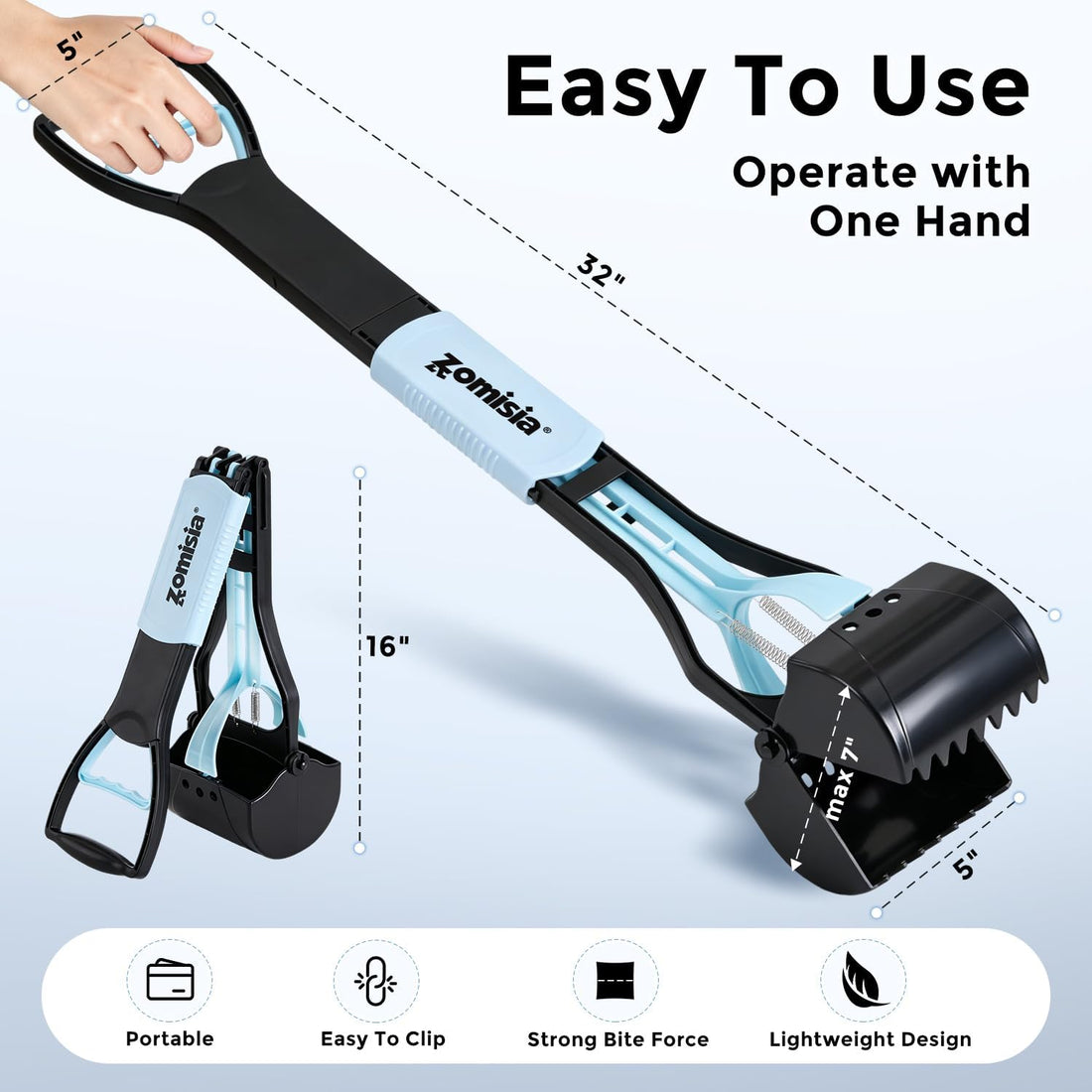 ZOMISIA 32" Long Handle Pooper Scooper with 30 Count Waste Bags