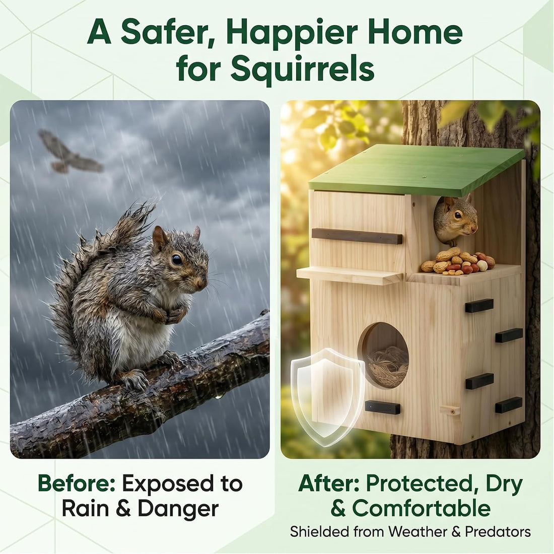 Large Squirrel Houses for Outside, Squirrels Nesting Box with Platform