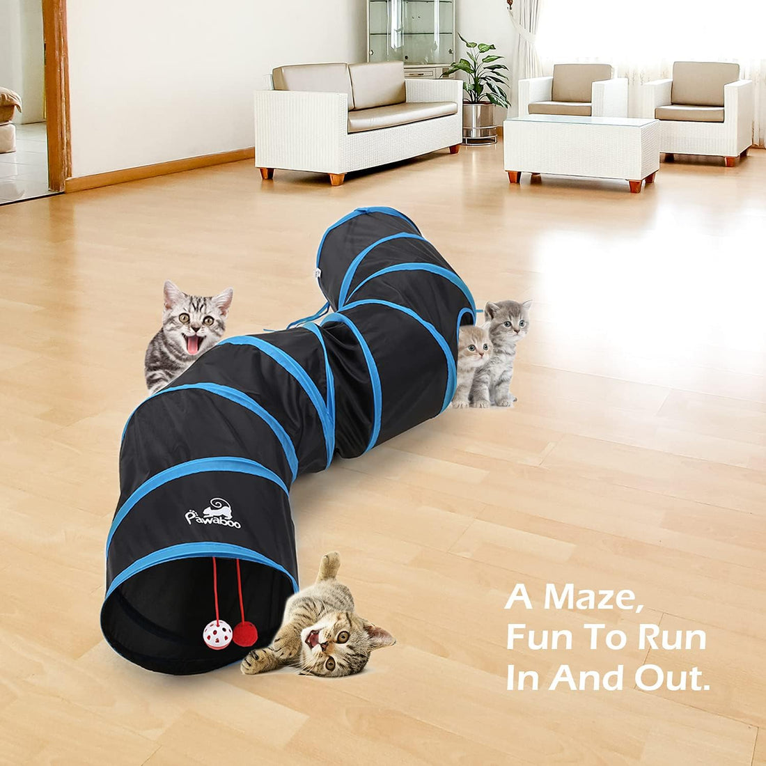 Pawaboo Cat Toys, Cat Tunnel Tube S-Shaped Tunnels 25x97cm Extensible