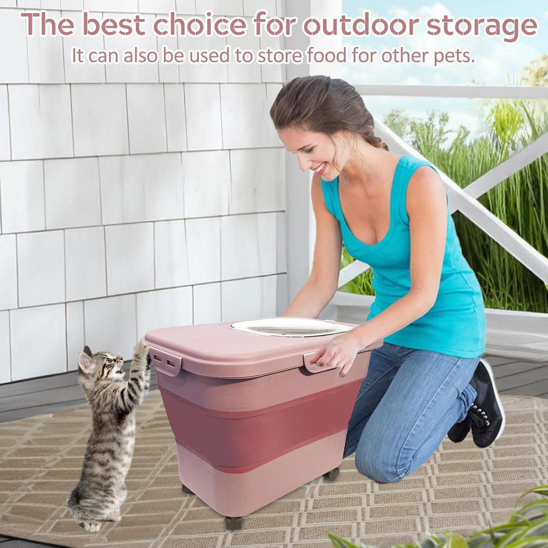 SECOAT Collapsible Cat Litter Storage Container with Rolling