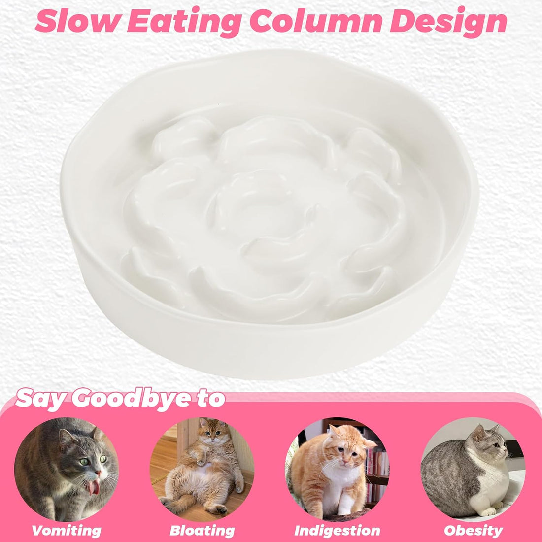 4Pcs Ceramic Cat Slow Food Feeder, 6 Inch Slow Feeder for Small Dogs