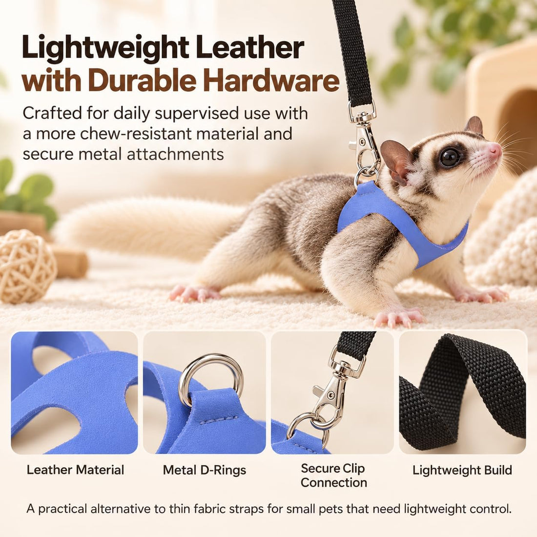 3 Pack Sugar Glider Harness and Leash Set Small Animal Training