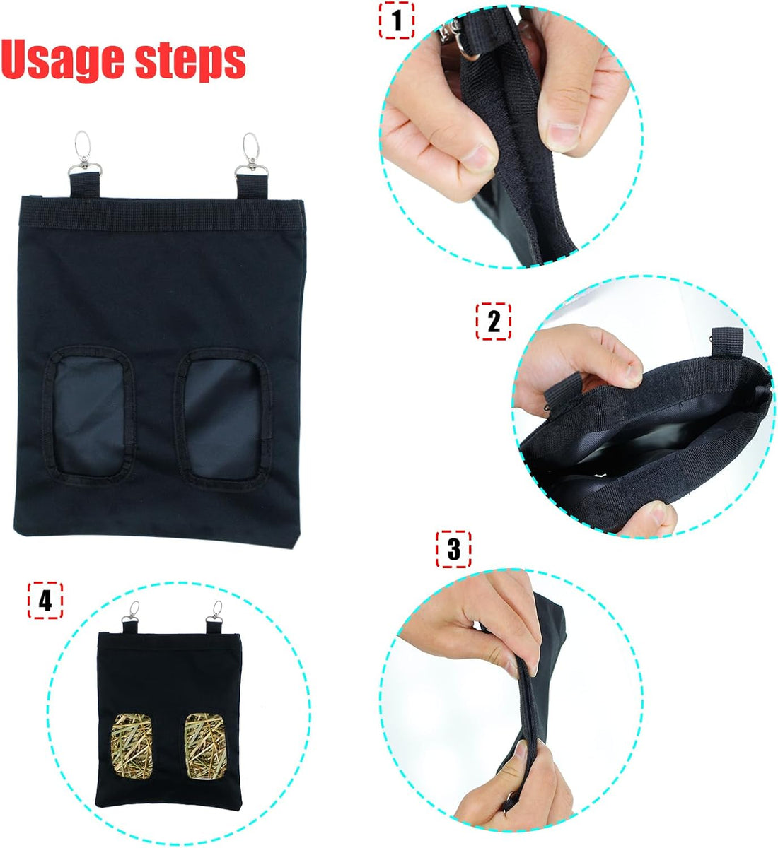 Rabbit Hay Feeder Bag Hanging Guinea Pig Hay Feeder with 2 Holes