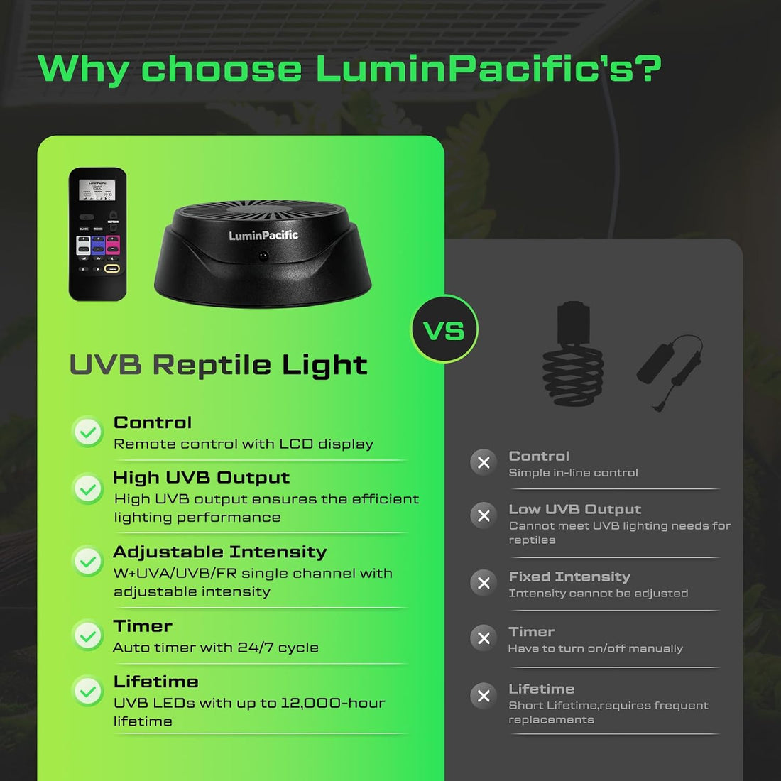 2 Pack UVB Reptile Lights with Remote, UVA UVB Light with Timer