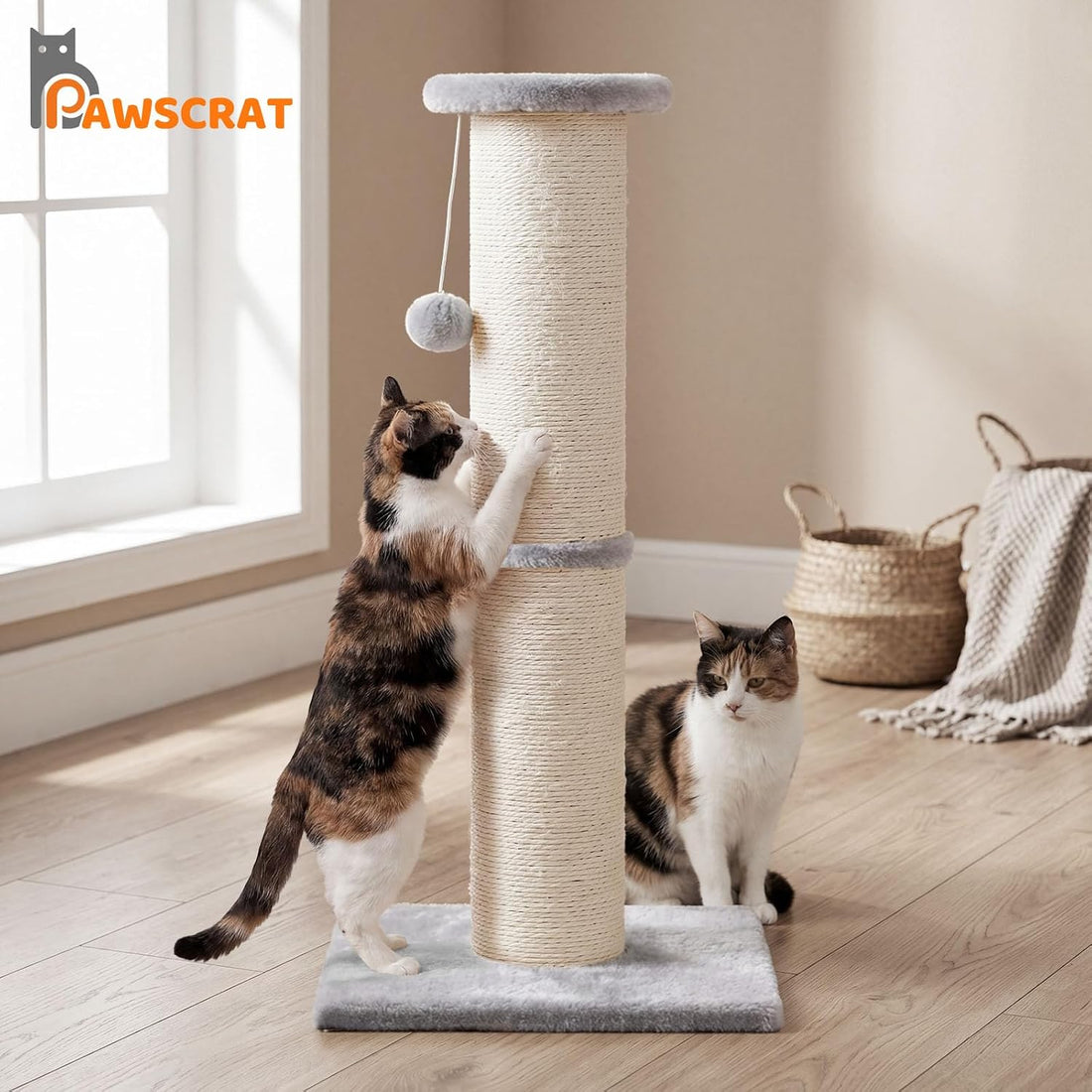 PAWSCRAT 32" Tall Cat Scratching Post, 5-Inch Diameter, Sisal