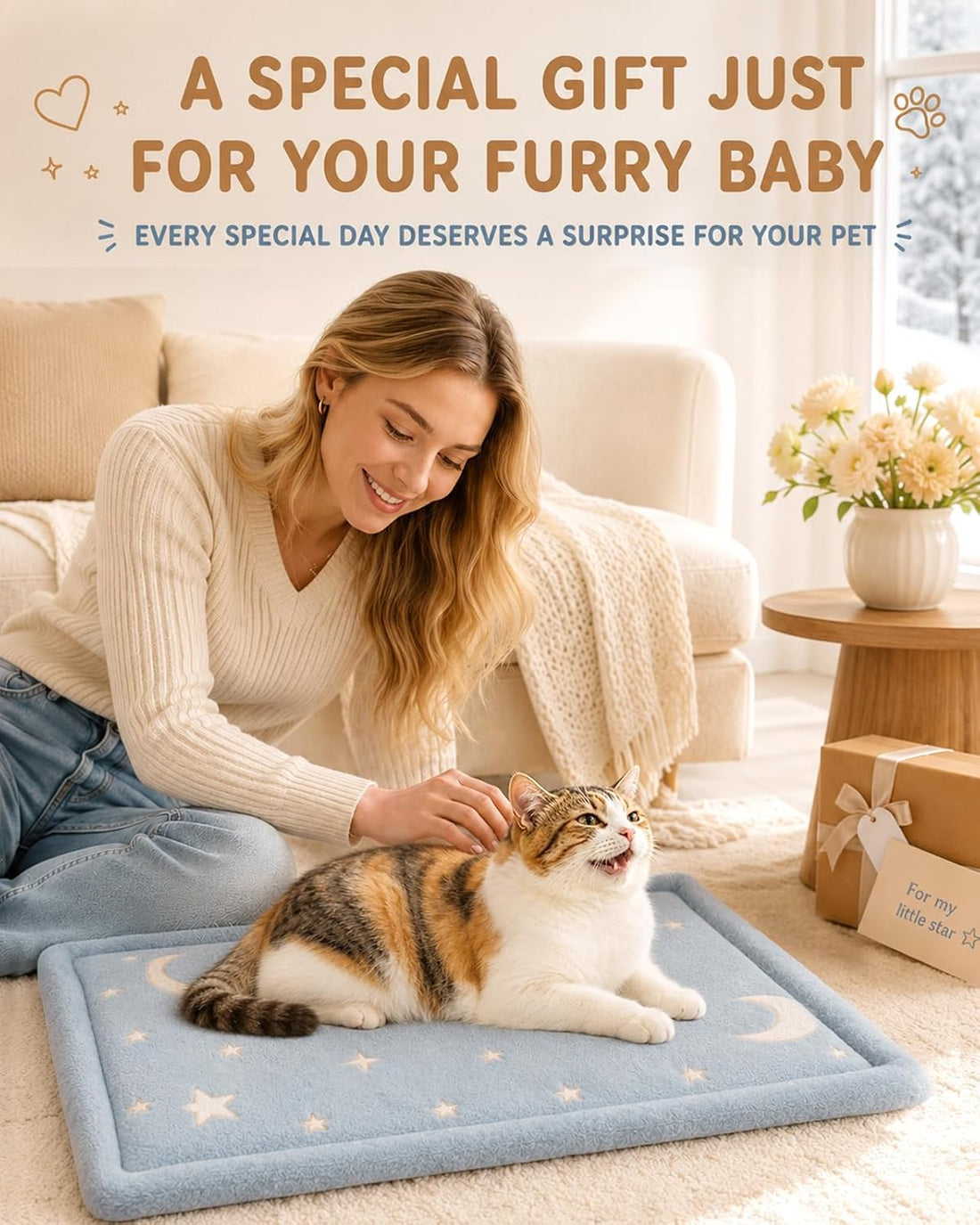 Papettly Self Warming Cat Bed, Reversible Self Heating Cat Pad Mat