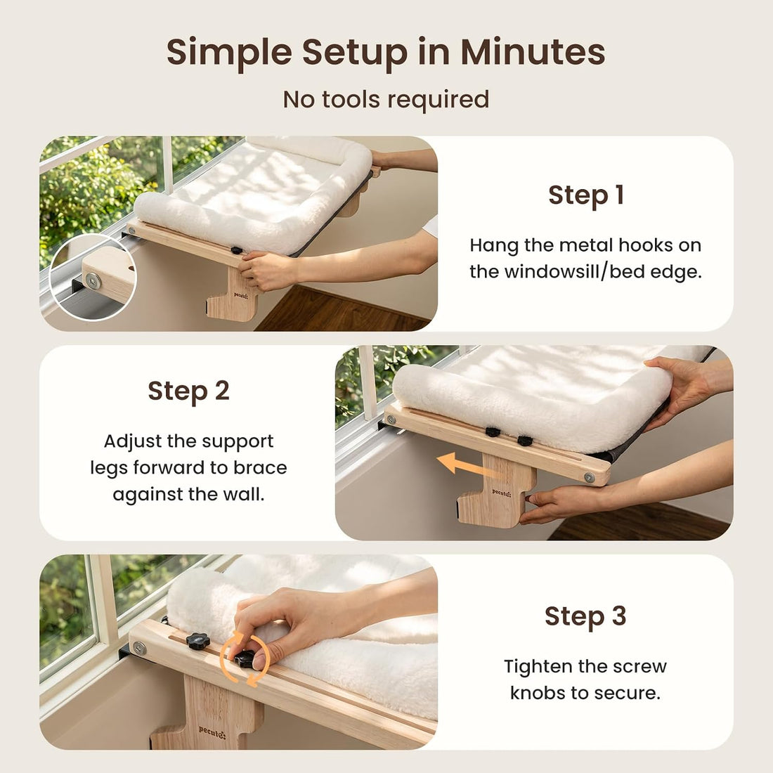 Pecute Cat Windowsill Perch, Cloud-Soft Cat Bed with Wood Frame