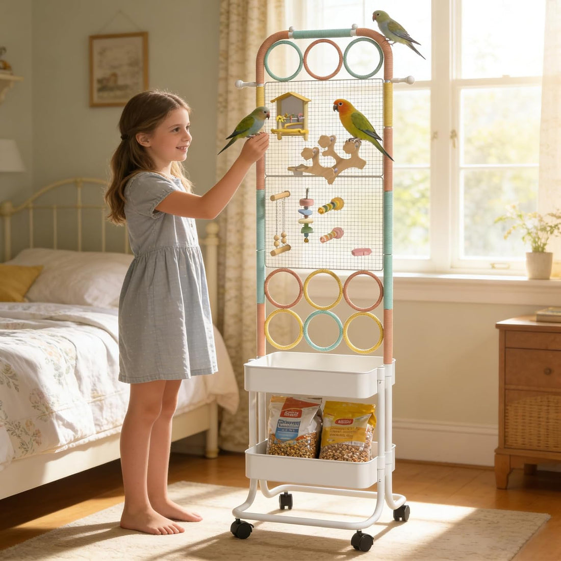 Large Bird Playground, Parrot Perch Stand with Toys DIY Zone & Toilet