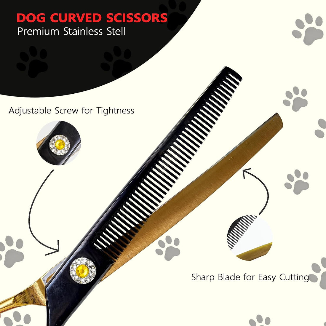 7" Curved Thinner Dog Scissor, Curved Blender Scissors, 48 Teeth