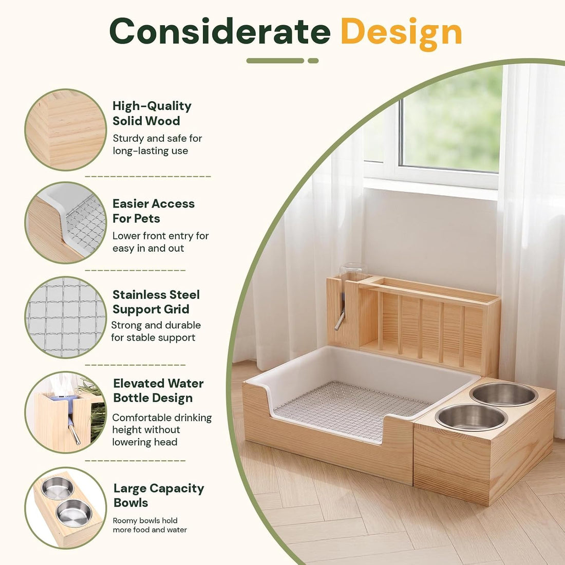 4-in-1 Rabbit Litter Box with Hay Feeder, Bunny Toilet