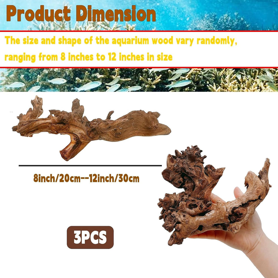 Hamiledyi Aquarium Driftwood 3PCS Natural Trunk Driftwood Assorted