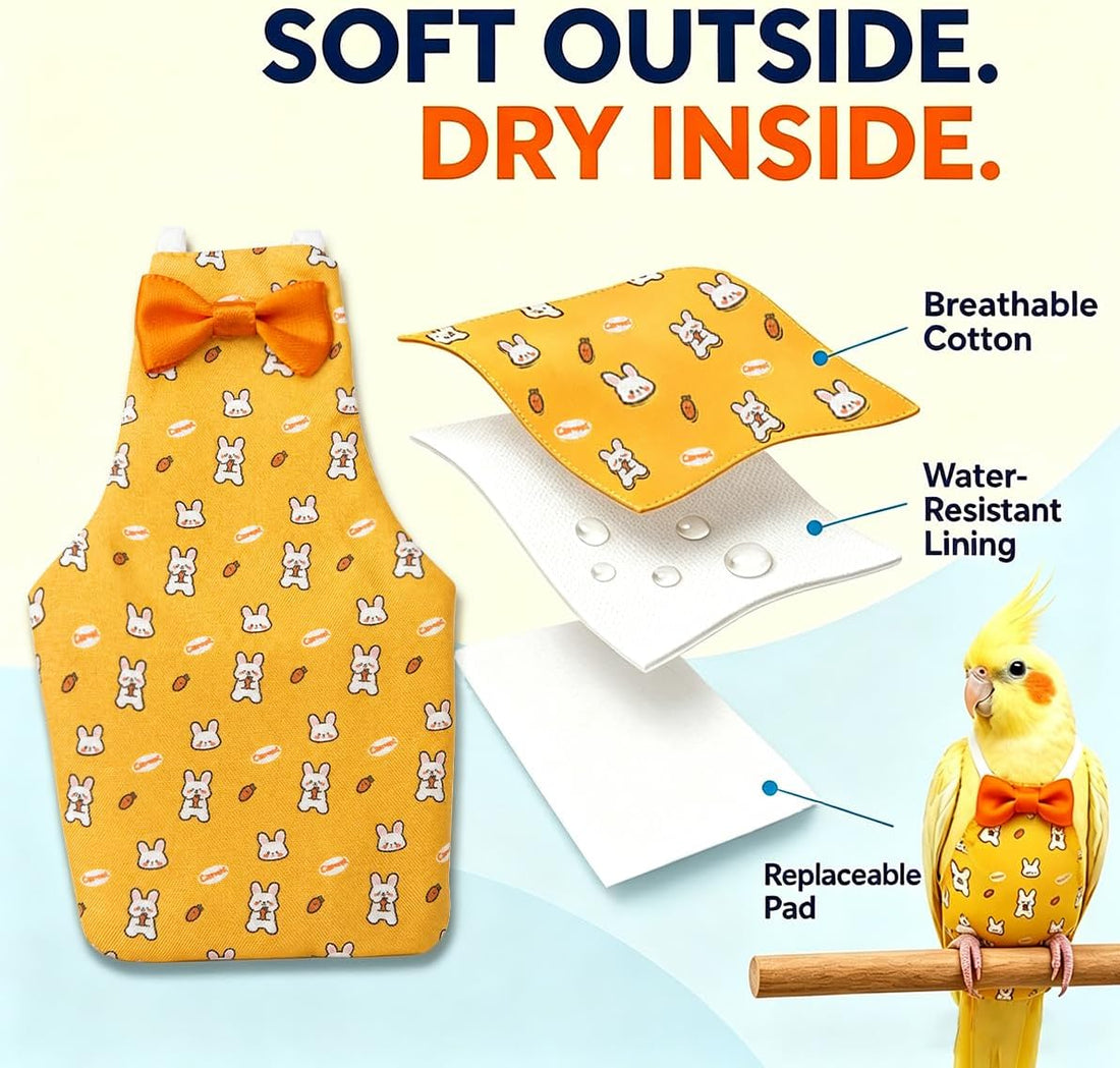 9 Pcs Reusable Bird Diaper Flight Suit with Leash Diaper Pads (S)