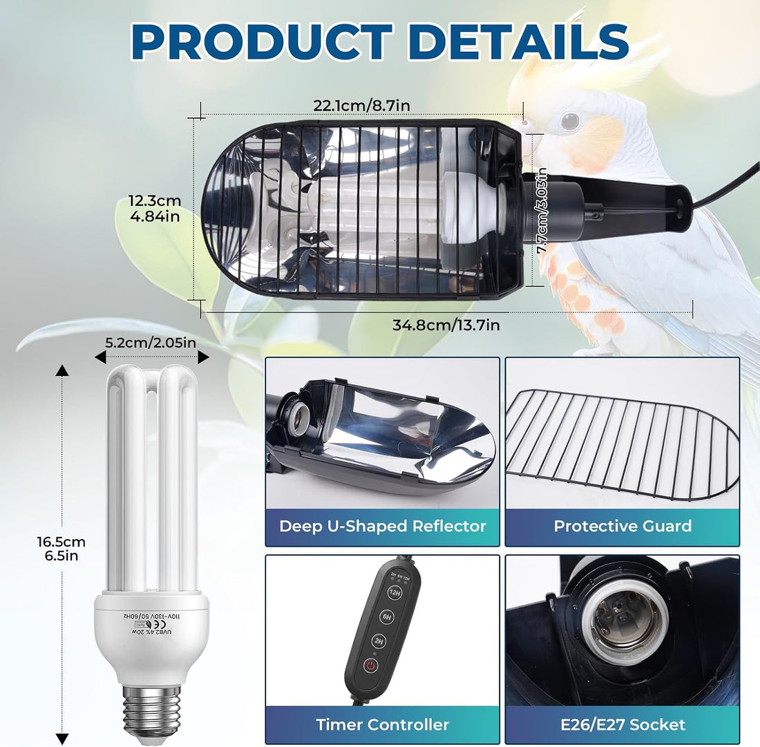 Lustaled 2.4% UVB Bird Cage Light Fixture Combo Kit with Adjustable