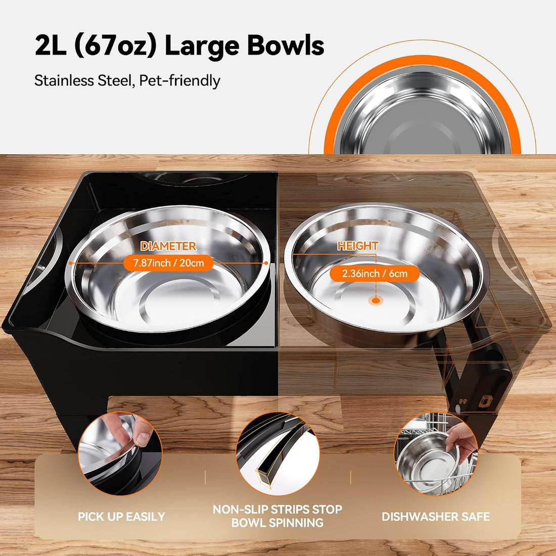 CZPET Elevated Dog Bowls, Splash Guard 4-Height Adjustable