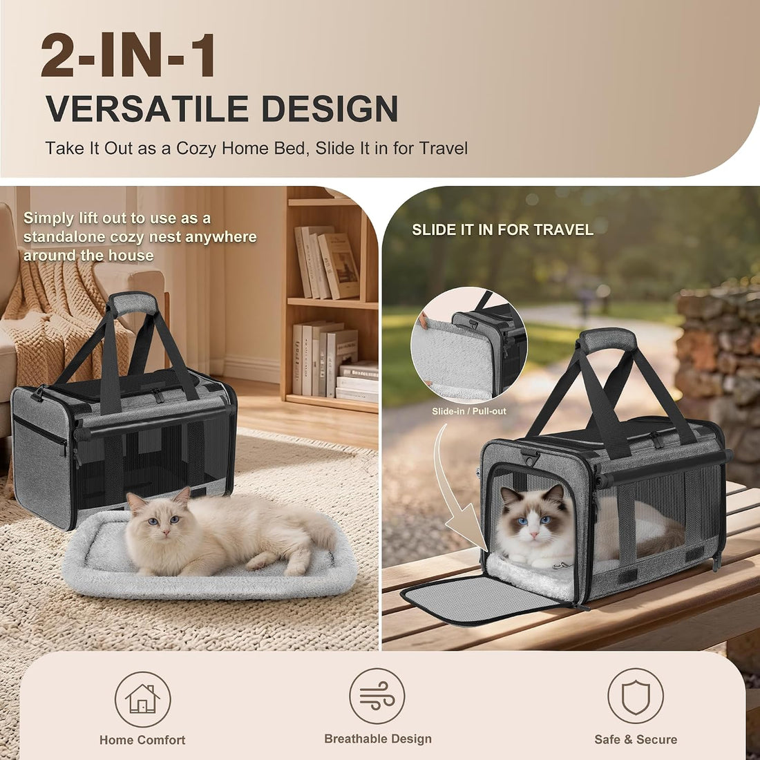 Soft Sided Cat Carrier for Anxious Pets with Privacy Roller Blinds