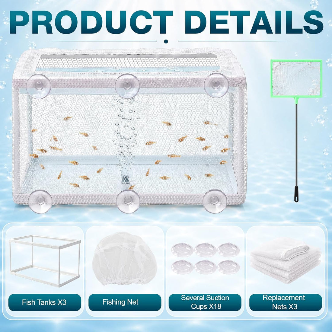 Teyva 3 Set Fish Breeder Box for Aquarium Nylon Mesh Hatchery Fry Net