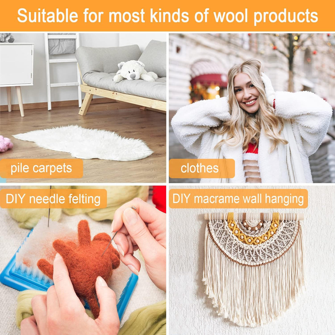 Carpet Rake Sheepskin Wool Brush and Cleaner Comb, Wood, 2PCS