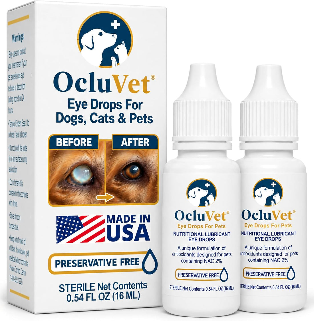 OcluVet Pet Eye Drops for Dogs & Cats, 2% NAC, 16 mL