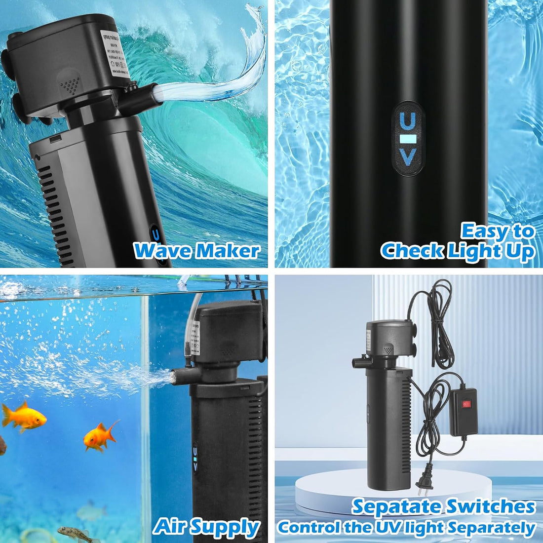 TARARIUM Aquarium Filter U-V for 20-75 Gallon
