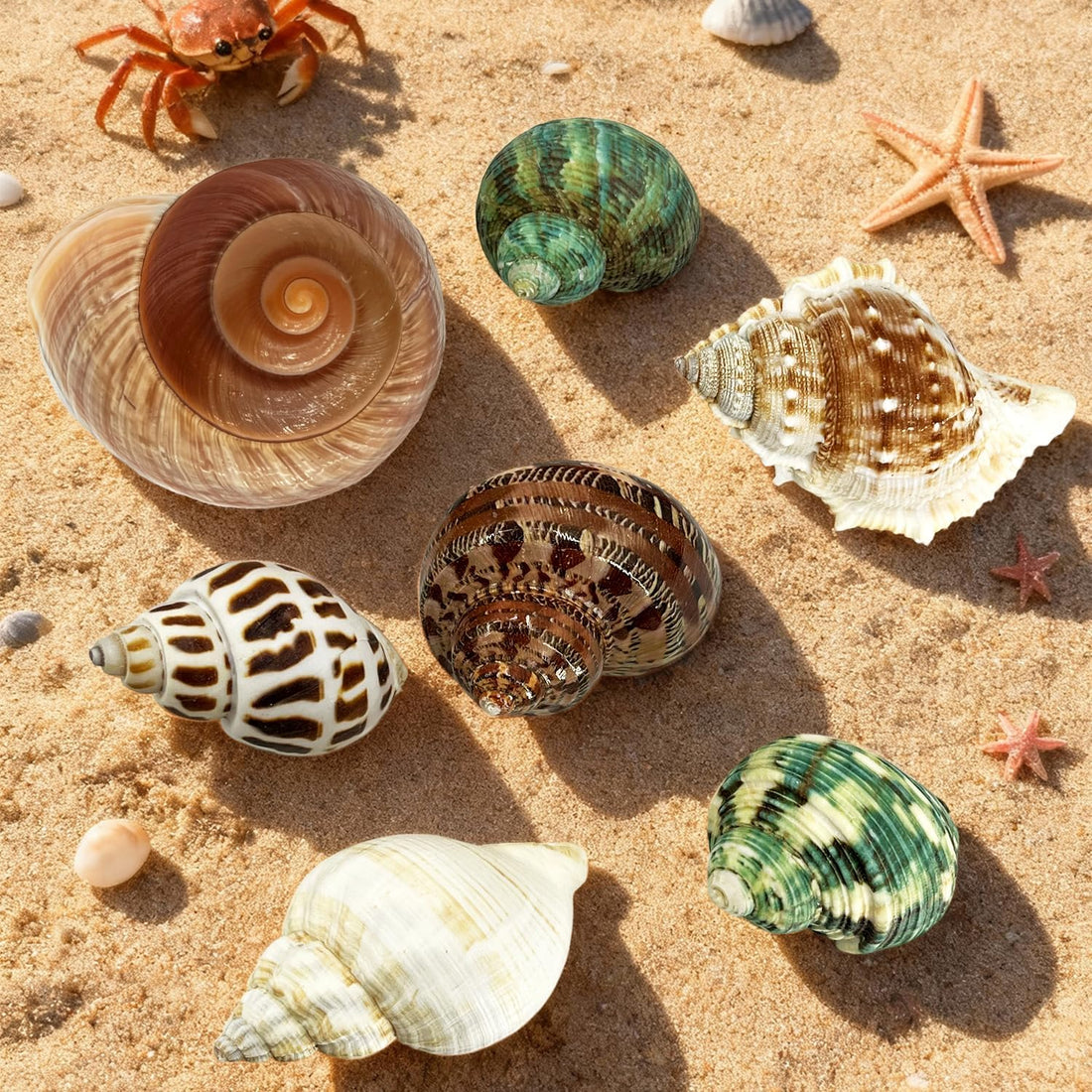 7-Pack Hermit Crab Shells, Size 2" to 2.8", Opening 0.6" to 1.8"