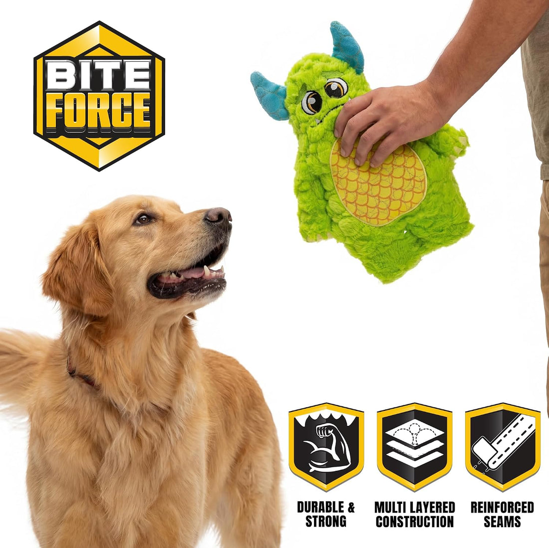 Bite Force Dog Toy - Large Durable & Strong Plush Green Monster Dog