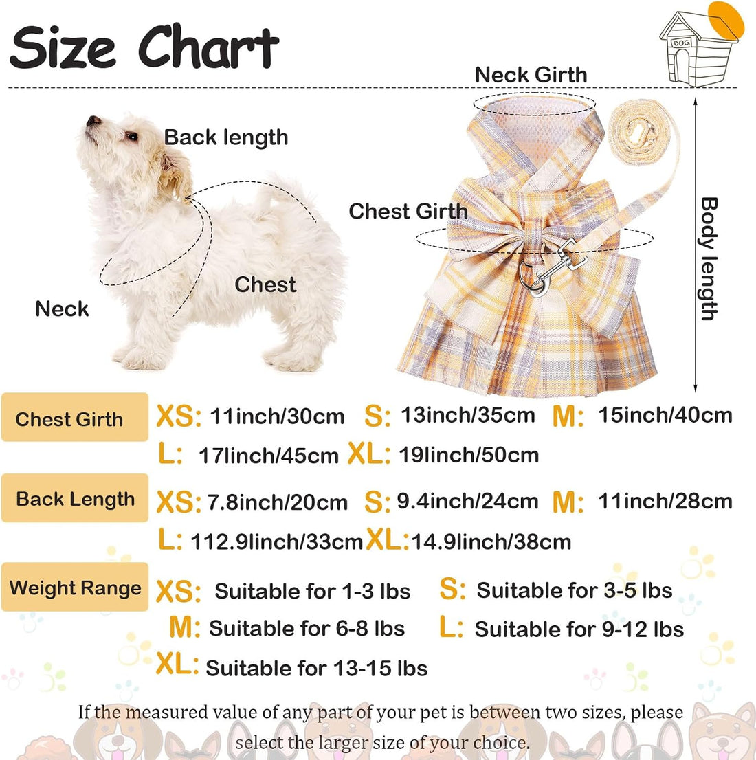 Potchen 4 Pcs Plaid Dog Dresses, XS, 11 in