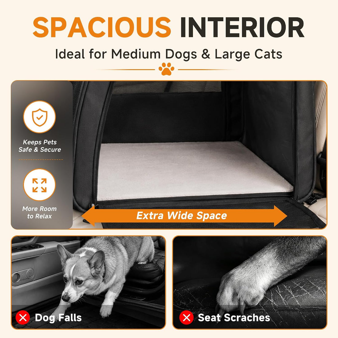 Dog Car Crate for Medium Dogs, Soft-Sided Collapsible