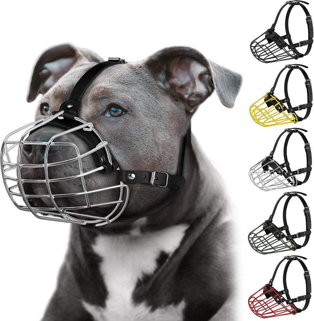 Pitbull Dog Muzzle Metal Mask Amstaff Secure Wire Basket Adjustable
